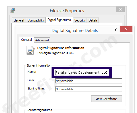 Screenshot of the Parallel Lines Development, LLC certificate